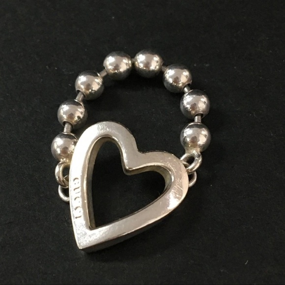 AUTH GUCCI GG Heart Ball Chain Silver 925 Ring sz:51 - Picture 1 of 5